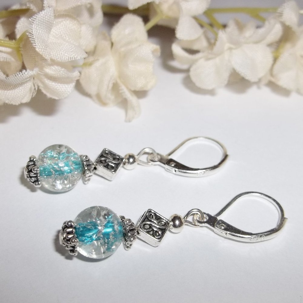 Turquoise Blue Beaded Earring Set Dangle Drop 5432 - Picture 4 of 7